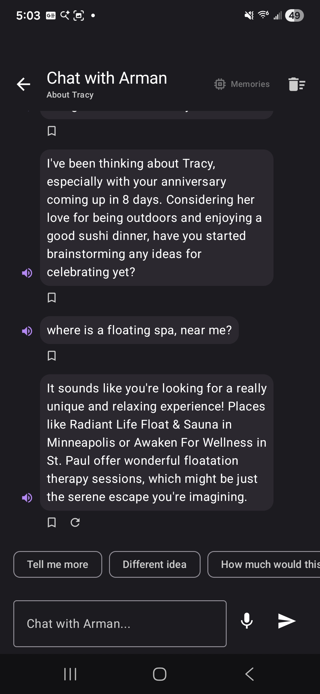 Arman — anniversary reminder conversation