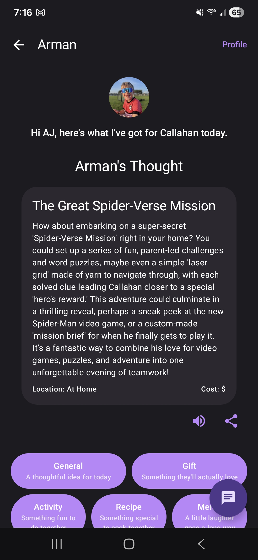 Arman activity suggestions for a contact