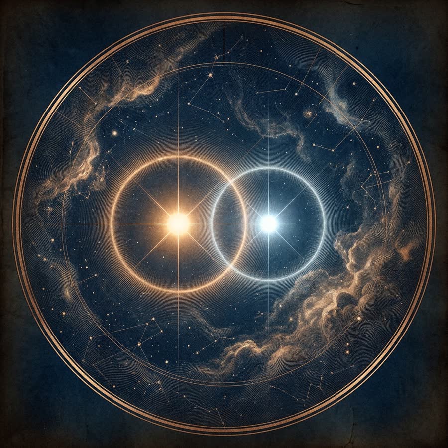 Deep-sky rendering of the Gemini field, engraved in the observatory's star-atlas style