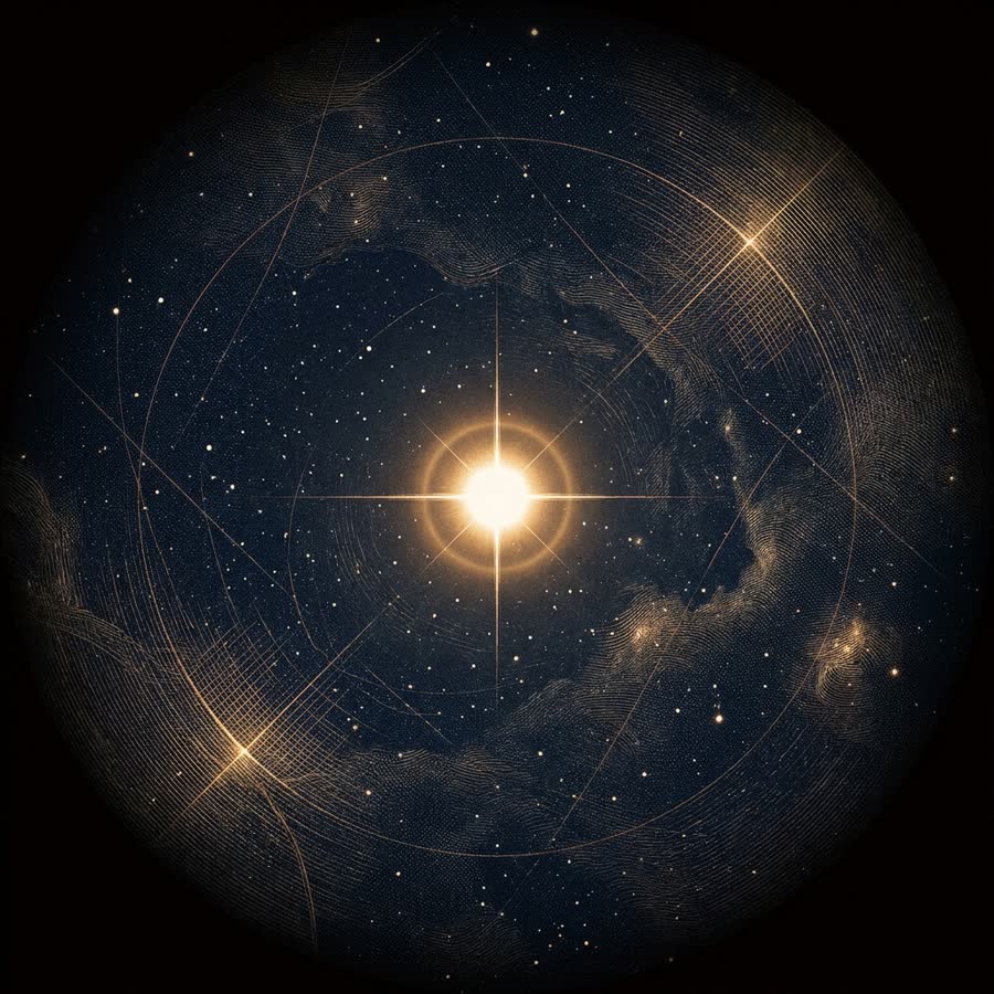 Deep-sky rendering of the guide star Polaris, engraved in the observatory's star-atlas style