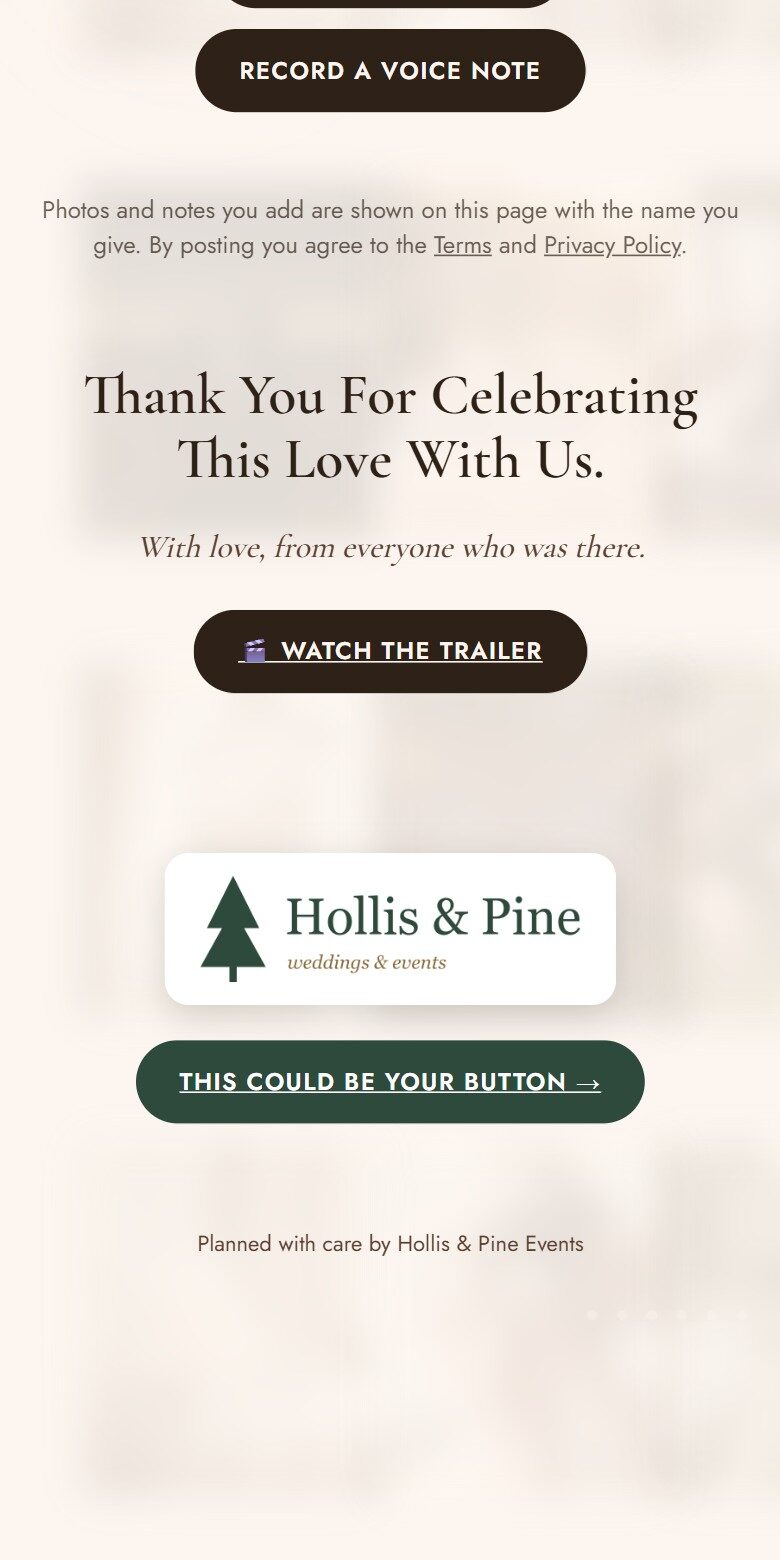 The end of a Trail with the planner's logo and a button in their brand color